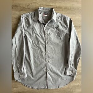 Tesla Long Sleeve Button Down Shirt Gray SZ L Car Motors Employee Logo